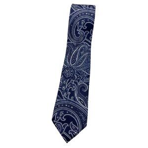 HUGH PARSONS Men's 100% Silk Necktie LUXURY Tie Navy Paisley W:3.4" EUC